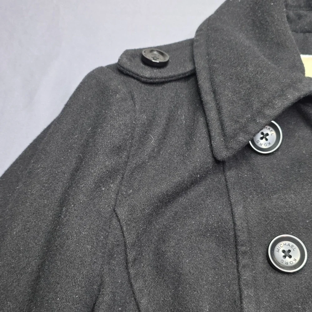 Michael Kors Coat Womens S Black Pea Collared Epaulet Button Long Sleeve